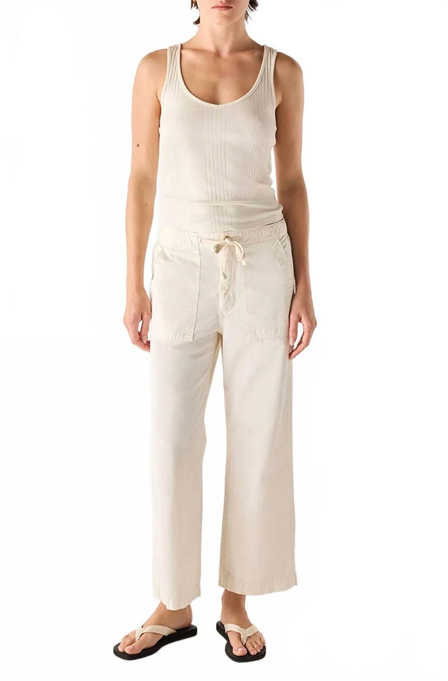 NEW AMO women's easy drawstring slouch crop pants in bone